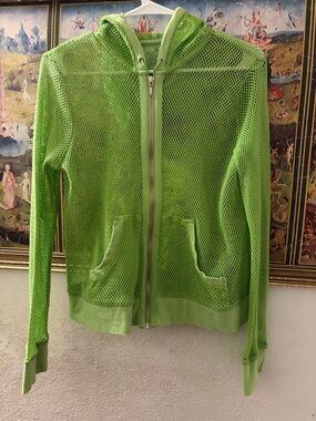 Jones New York Neon Lime Mesh Zip Hoodie